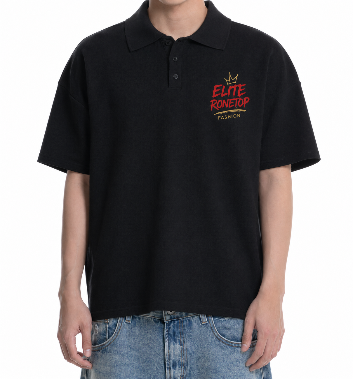 ÁO POLO OVERSIZE ELITERONETOP ĐEN THÊU LOGO PREMIUM